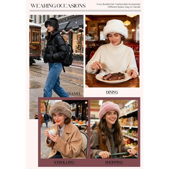 Fuzzy Winter Bucket Hat Faux Fur Ladies Adjustable Foldable Outdoor Travel main image 4